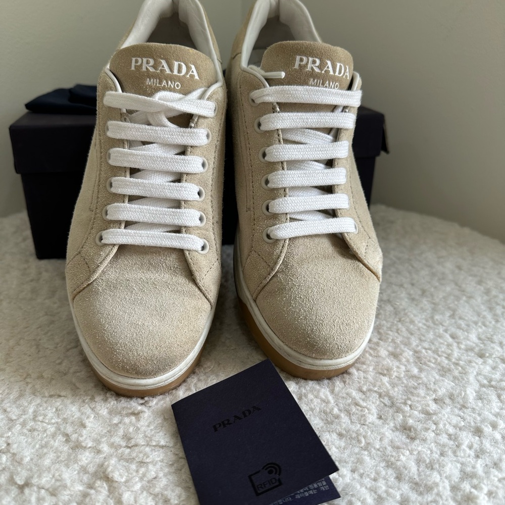 Prada  Beige Suede Sneakers. Size 38 - Picture 4 of 9